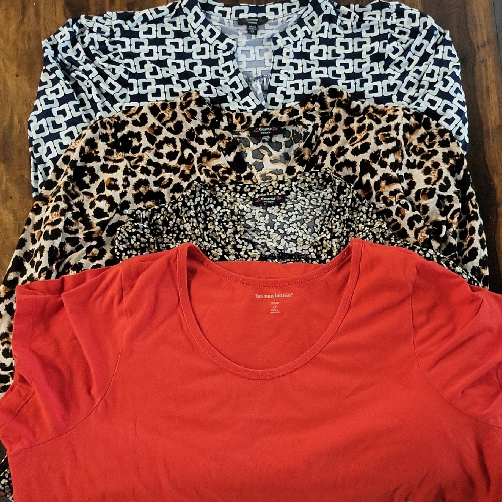 Woman Within Red, Leopard, and Geometric Print Blouses BUNDLE OF 4 PCS SZ 2X ALL